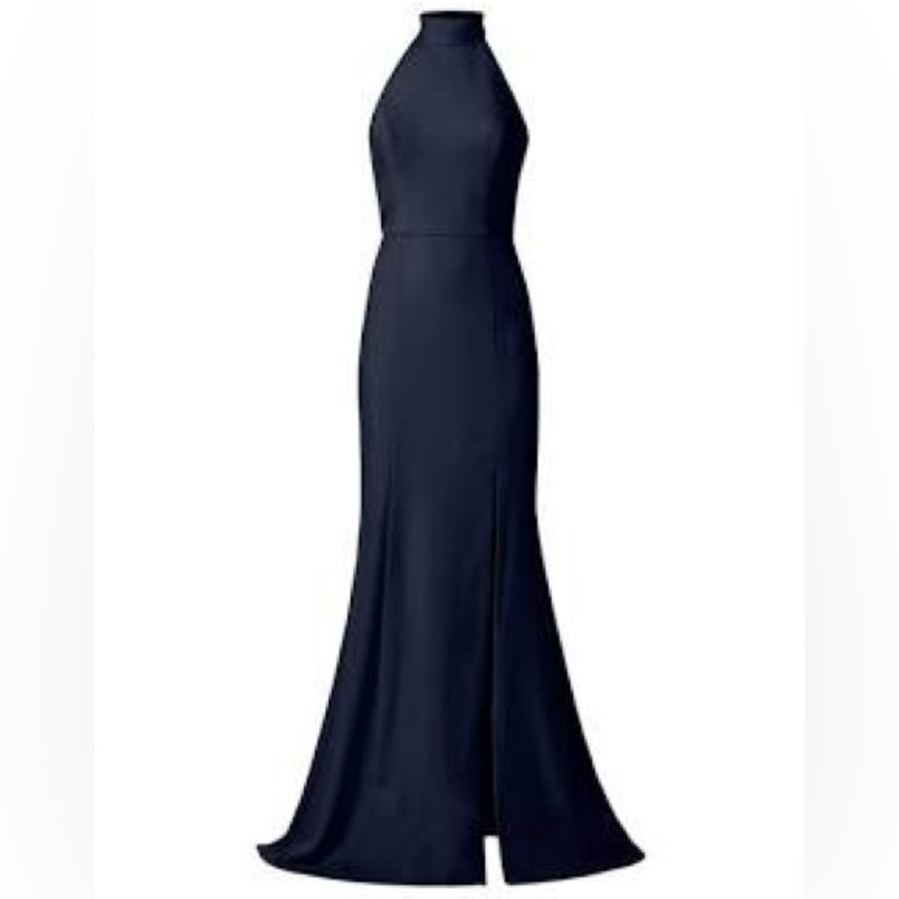 Amsale Cora Navy French Blue Halter High Neck Bridesmaid Dress Size 4